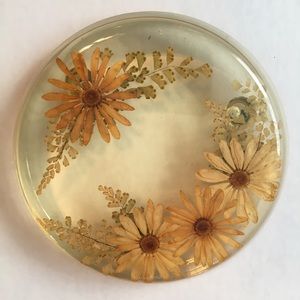 Vintage Acrylic 70s Trivet Flowers Resin Hot Plate